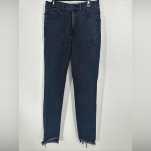 Express Stretch Super High Rise Ankle Legging 4R Black Dark Wash Jeans Raw Hem